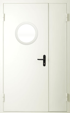 Полуторапольная противопожарная дверь с круглым стеклом (RAL 9016)